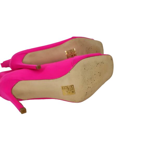 Simmi London Hot Pink Side Zip Pull On Square Open Toe Heels Boots Size 7 - Picture 3 of 6
